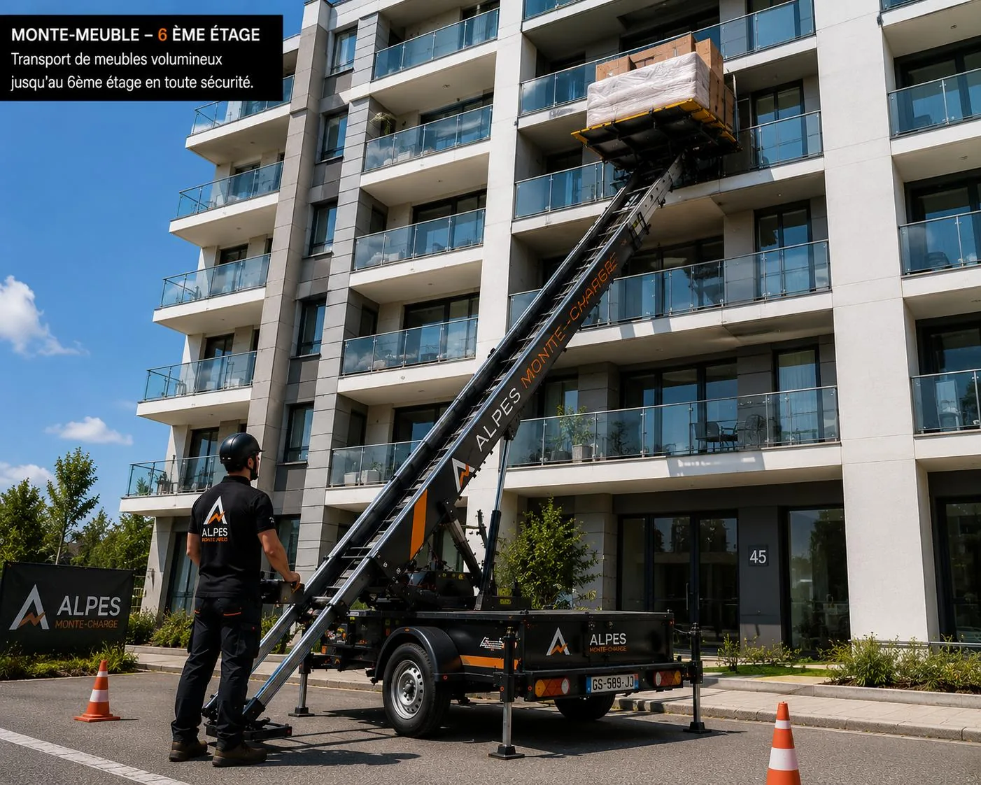 Électroménager préparé pour un levage vers un appartement au Pont-de-Claix